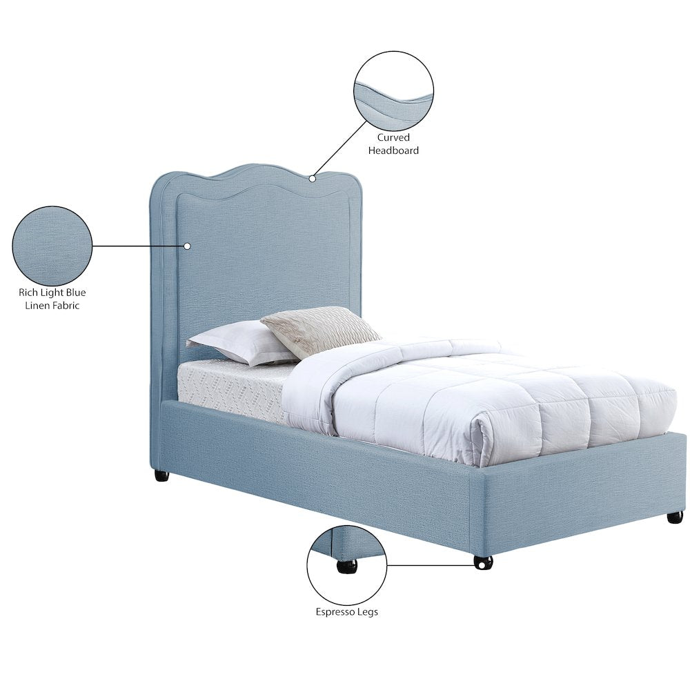 Felix Light Blue Linen Textured Fabric Twin Bed