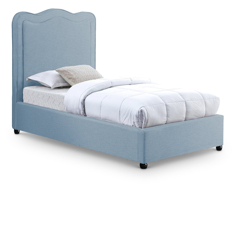Felix Light Blue Linen Textured Fabric Twin Bed