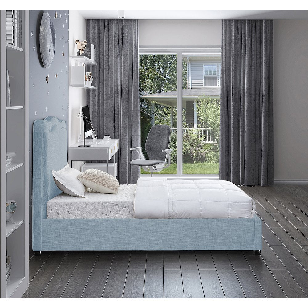 Felix Light Blue Linen Textured Fabric Twin Bed