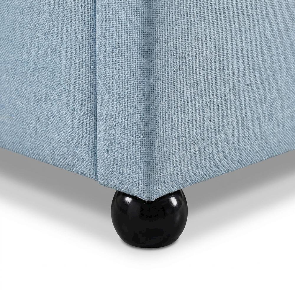 Linen Textured Fabric Platform Bed, Light Blue Linen Textured Fabric