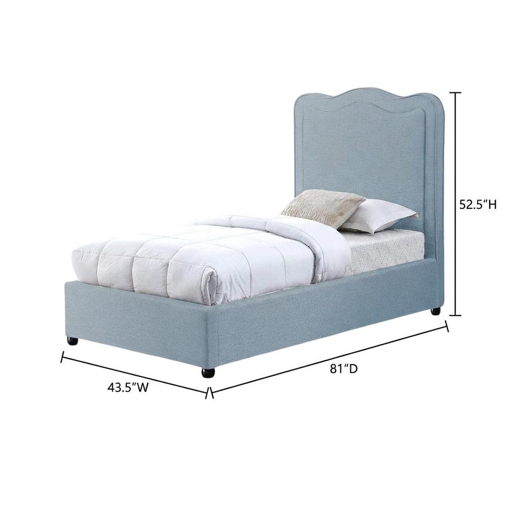 Linen Textured Fabric Platform Bed, Light Blue Linen Textured Fabric