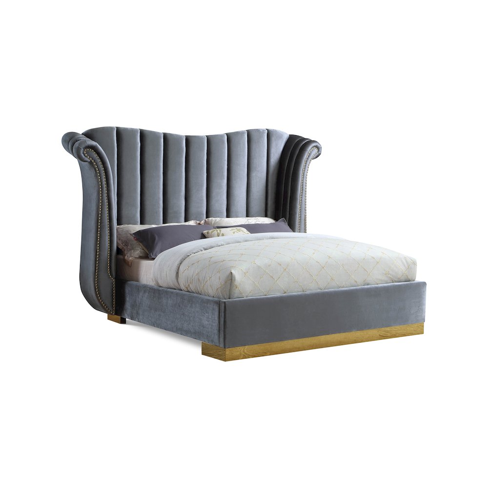 Flora Grey Velvet King Bed