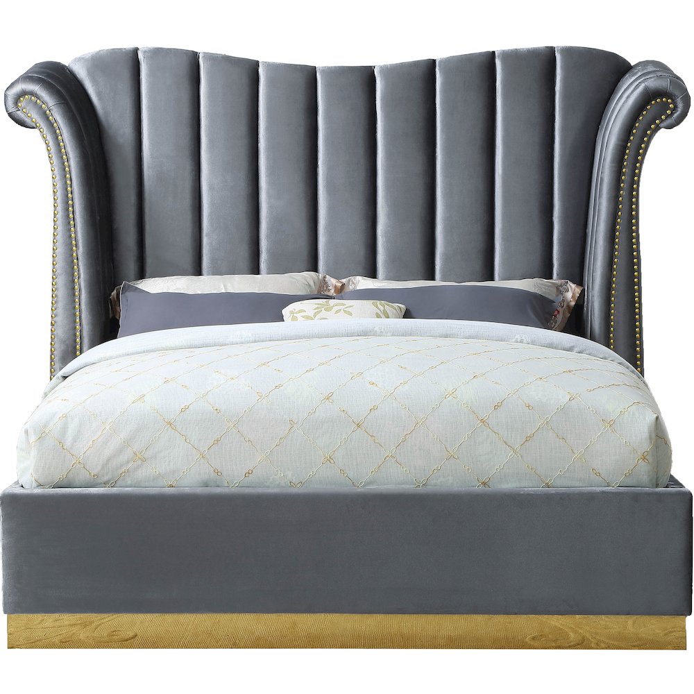 Flora Grey Velvet King Bed