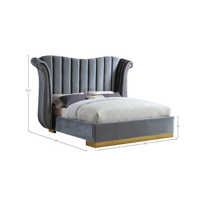 Flora Grey Velvet Queen Bed