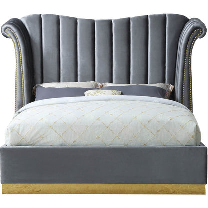 Flora Grey Velvet Queen Bed