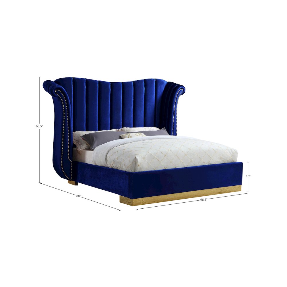 Flora Navy Velvet King Bed
