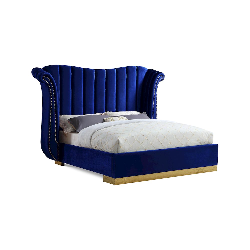 Flora Navy Velvet King Bed