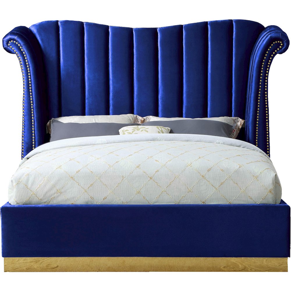 Flora Navy Velvet King Bed