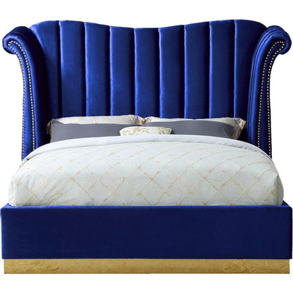 Flora Navy Velvet King Bed