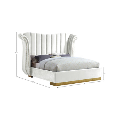 Flora White Velvet King Bed
