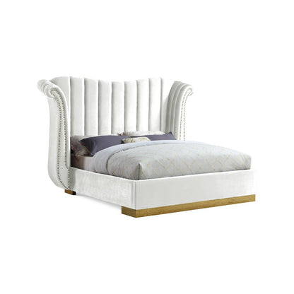 Flora White Velvet King Bed