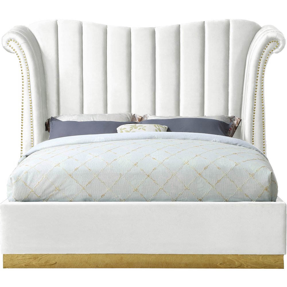 Flora White Velvet King Bed