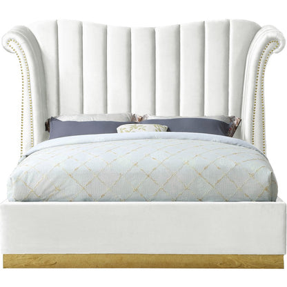 Flora White Velvet King Bed