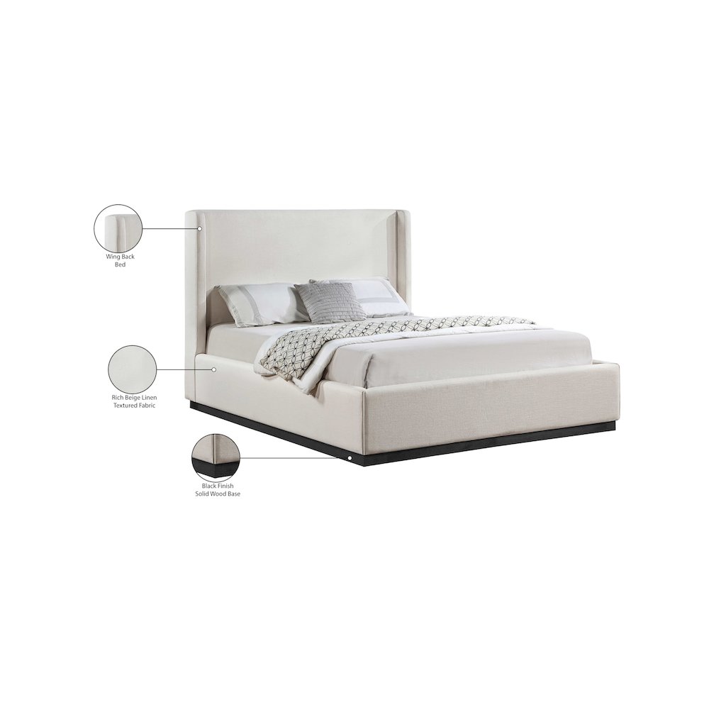 Flynn Beige Linen Textured Fabric Full Bed