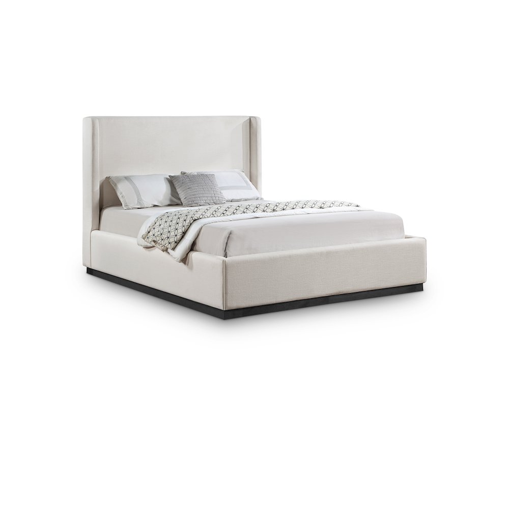 Flynn Beige Linen Textured Fabric King Bed