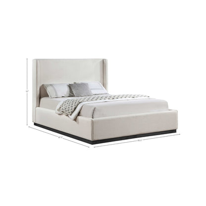 Flynn Beige Linen Textured Fabric Queen Bed