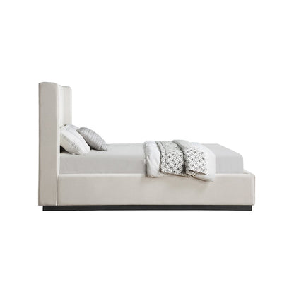 Flynn Beige Linen Textured Fabric Queen Bed