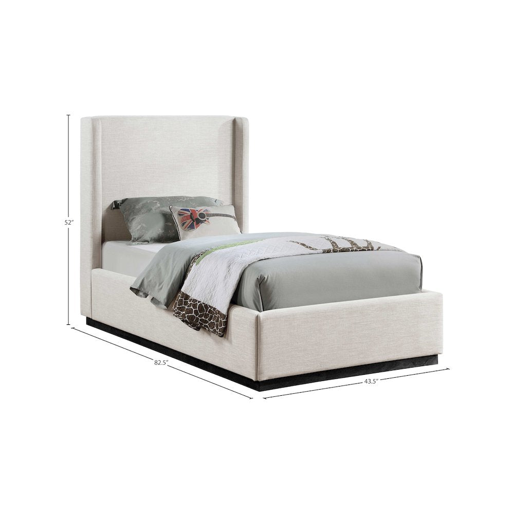 Flynn Beige Linen Textured Fabric Twin Bed
