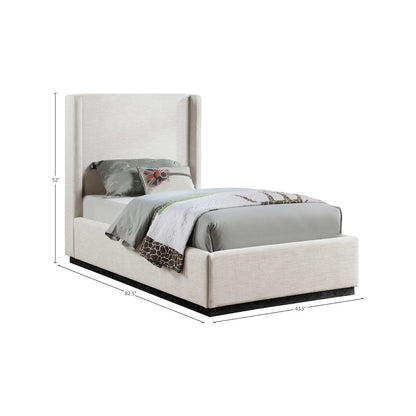 Flynn Beige Linen Textured Fabric Twin Bed