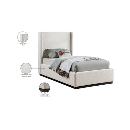 Flynn Beige Linen Textured Fabric Twin Bed