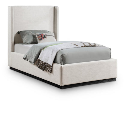 Flynn Beige Linen Textured Fabric Twin Bed