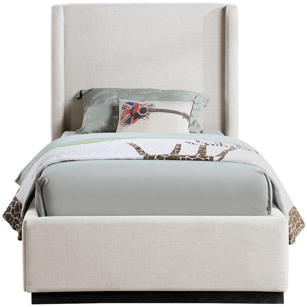 Flynn Beige Linen Textured Fabric Twin Bed