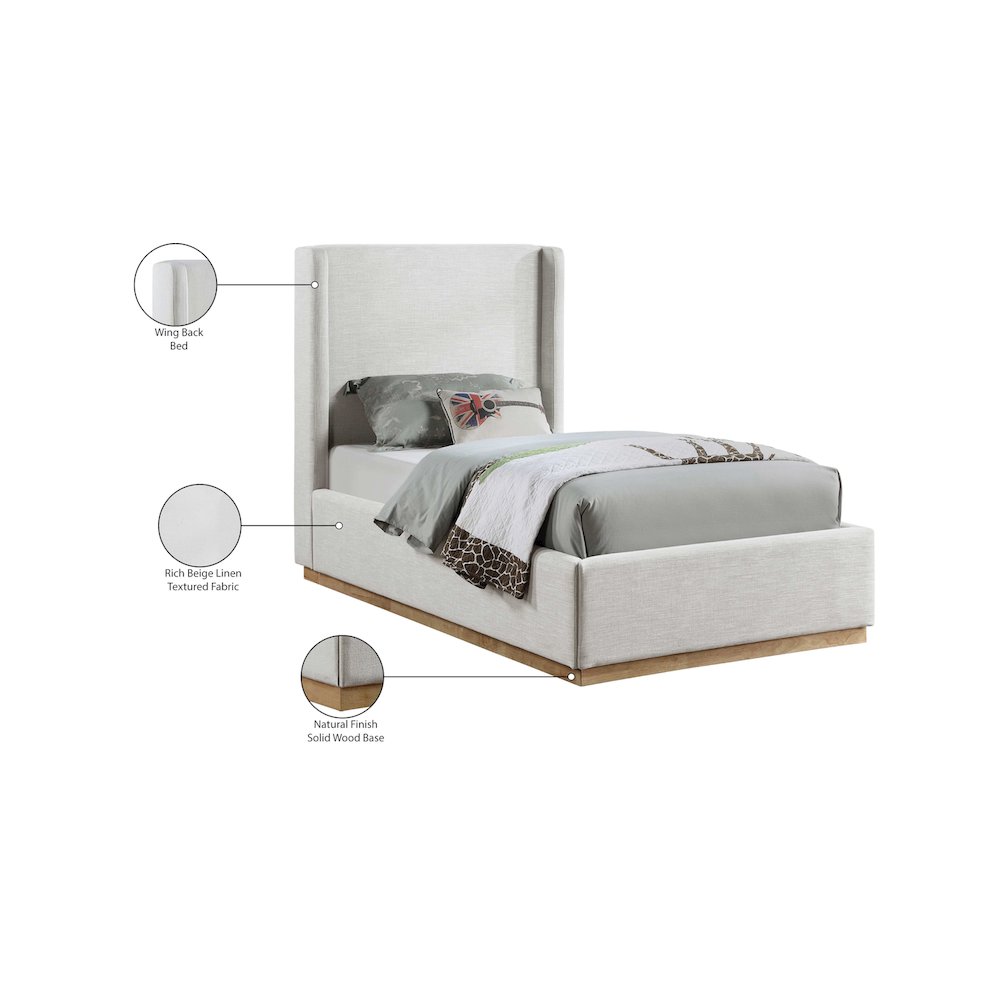 Flynn Cream Linen Textured Fabric Twin Bed