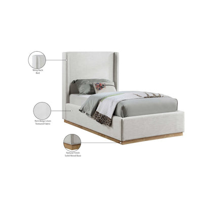 Flynn Cream Linen Textured Fabric Twin Bed