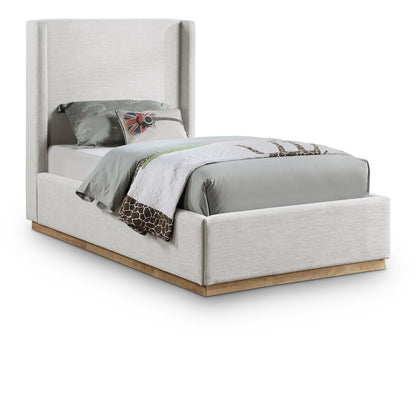 Flynn Cream Linen Textured Fabric Twin Bed