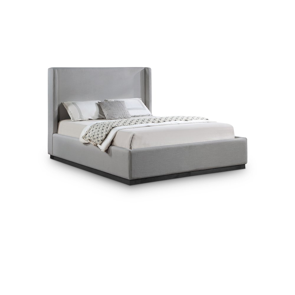 Flynn Grey Linen Textured Fabric King Bed