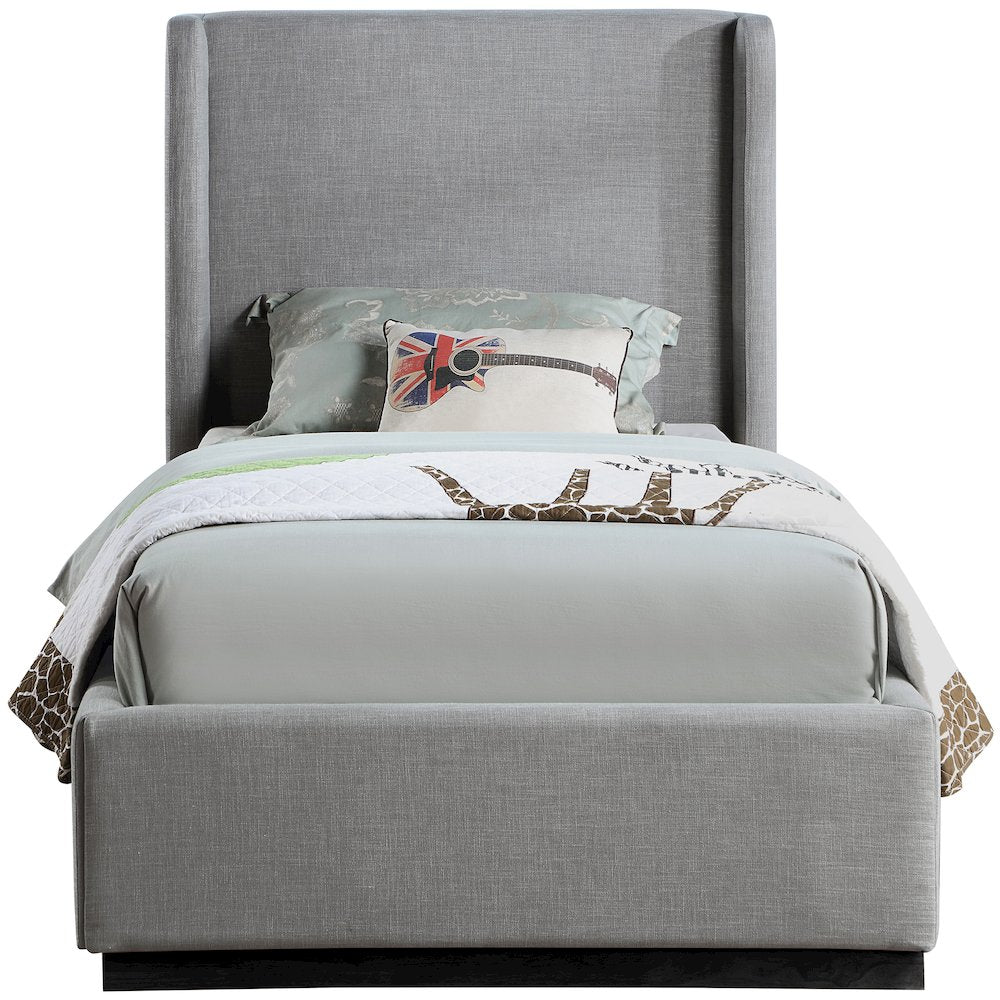 Flynn Grey Linen Textured Fabric Twin Bed