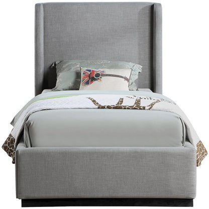 Flynn Grey Linen Textured Fabric Twin Bed