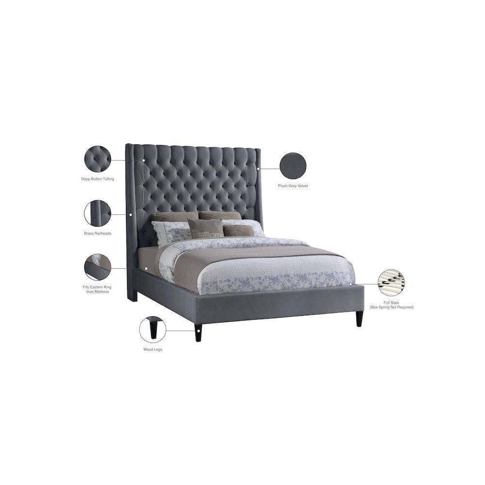 Fritz Grey Velvet King Bed