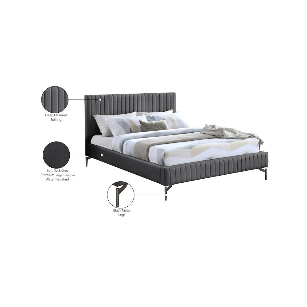 Gallo Dark Grey Vegan Leather Queen Bed