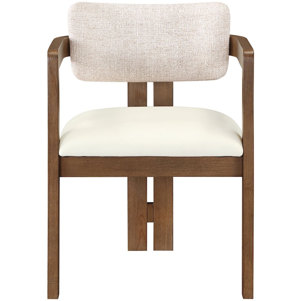 Ravina Beige Vegan Leather and Linen Fabric Upholstered Dining Chair, Set of 2