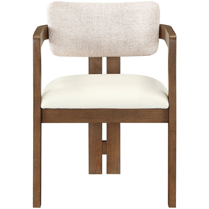 Ravina Beige Vegan Leather and Linen Fabric Upholstered Dining Chair, Set of 2