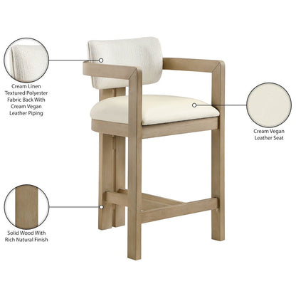 Ravina Cream Vegan Leather and Linen Textured Fabric Upholstered Counter Stool
