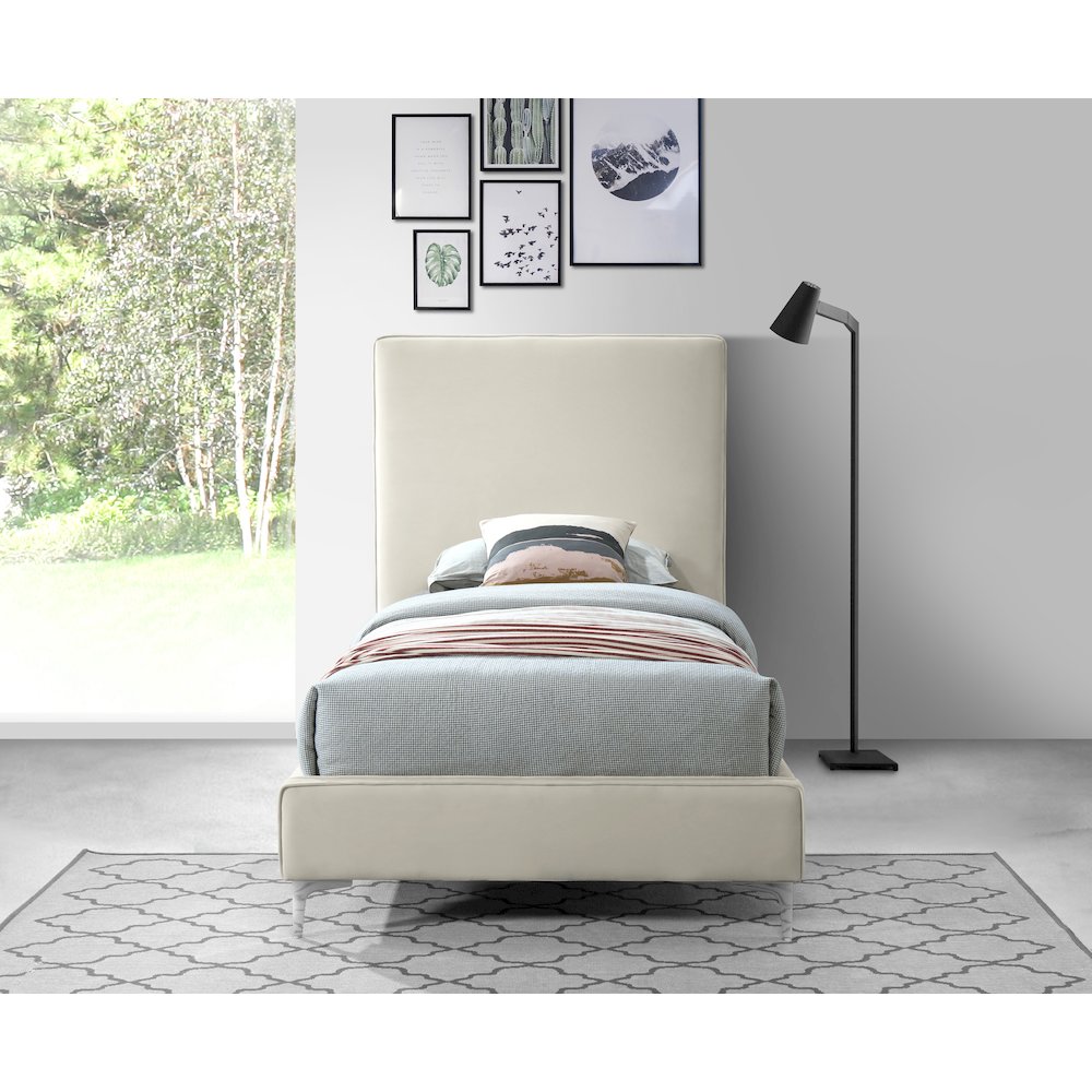 Geri Cream Velvet Twin Bed