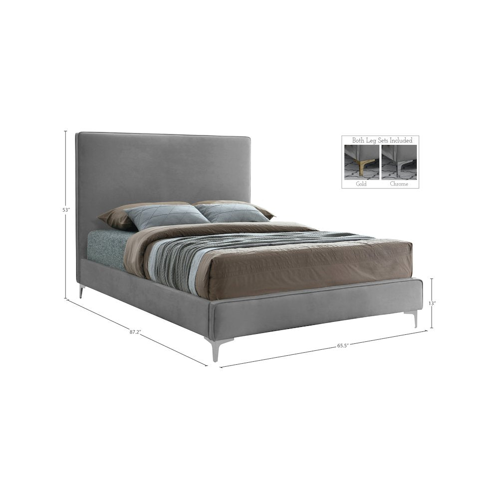 Geri Grey Velvet Queen Bed