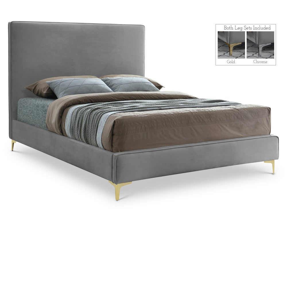 Geri Grey Velvet Queen Bed
