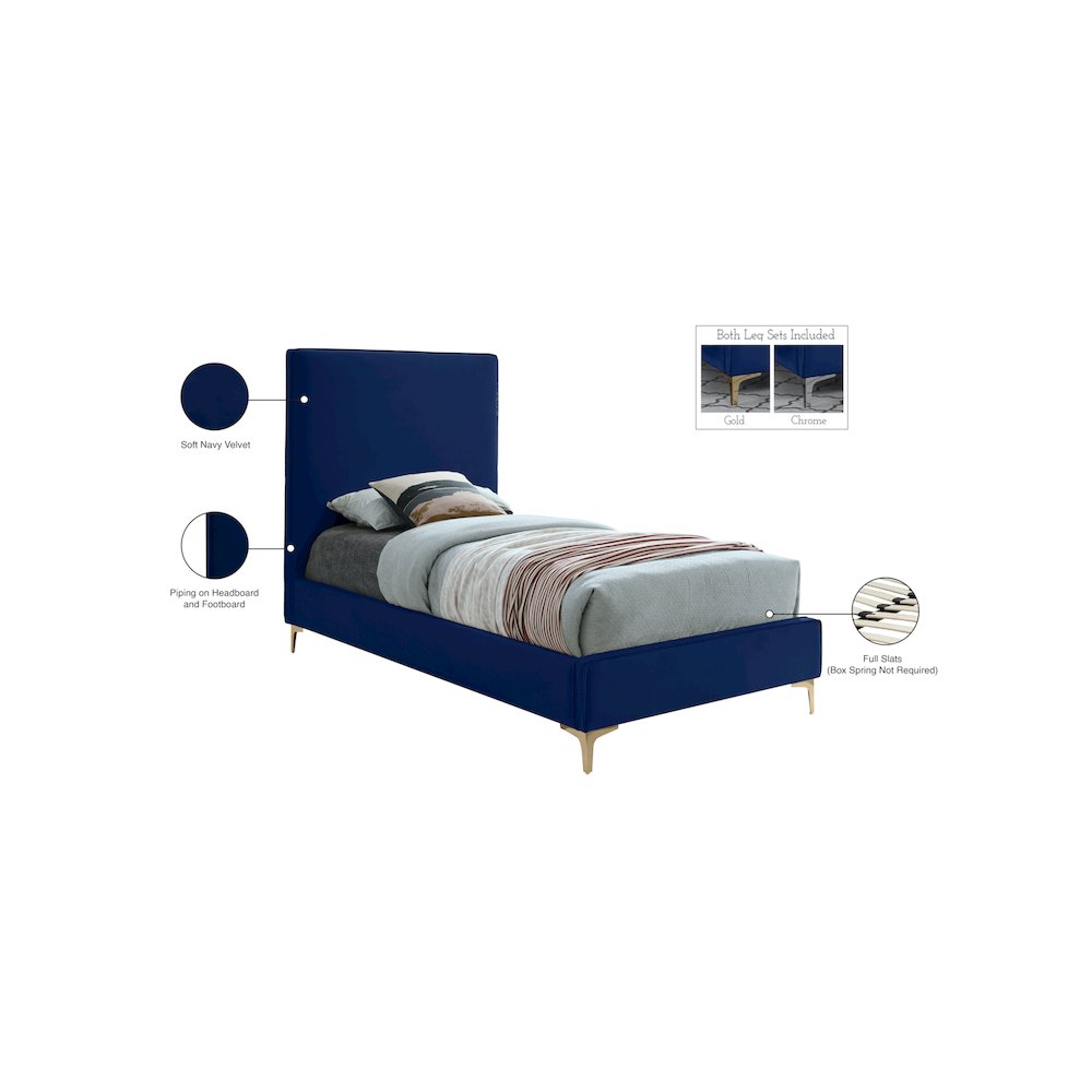 Geri Navy Velvet Twin Bed