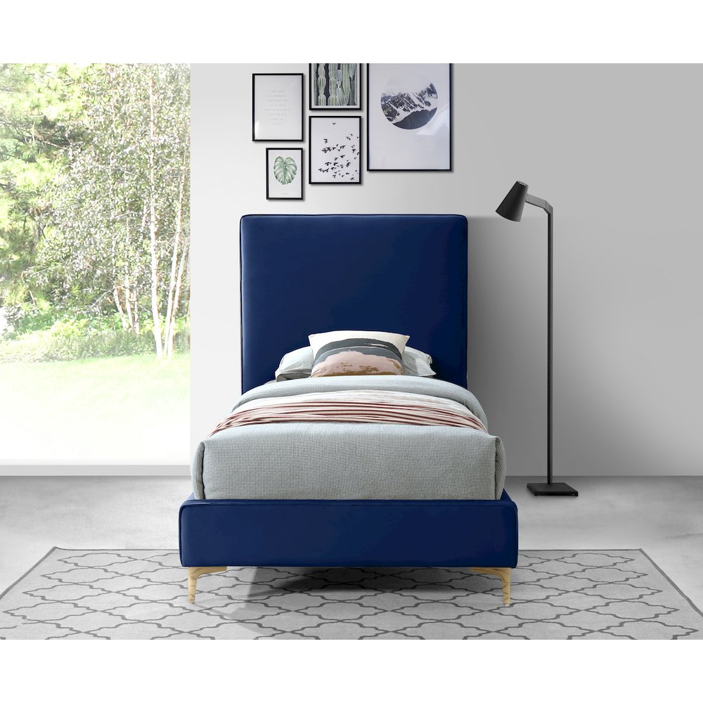 Geri Navy Velvet Twin Bed