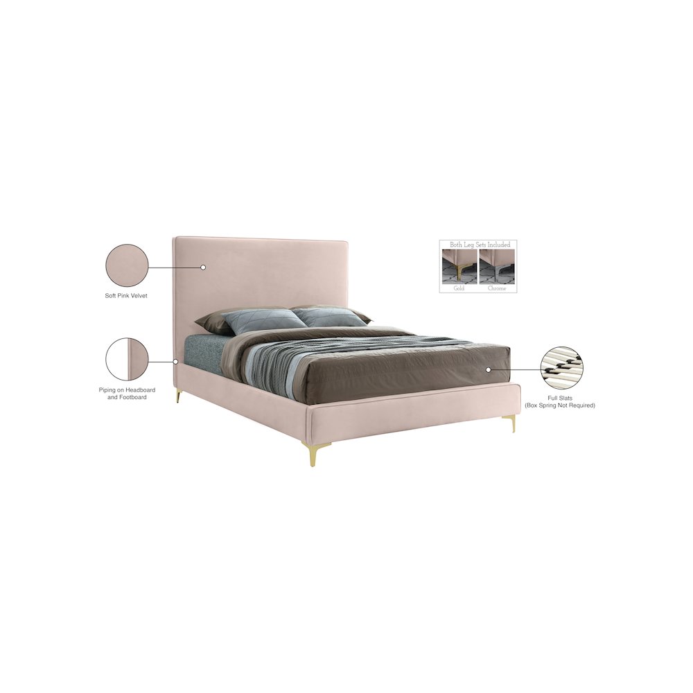 Geri Pink Velvet Queen Bed