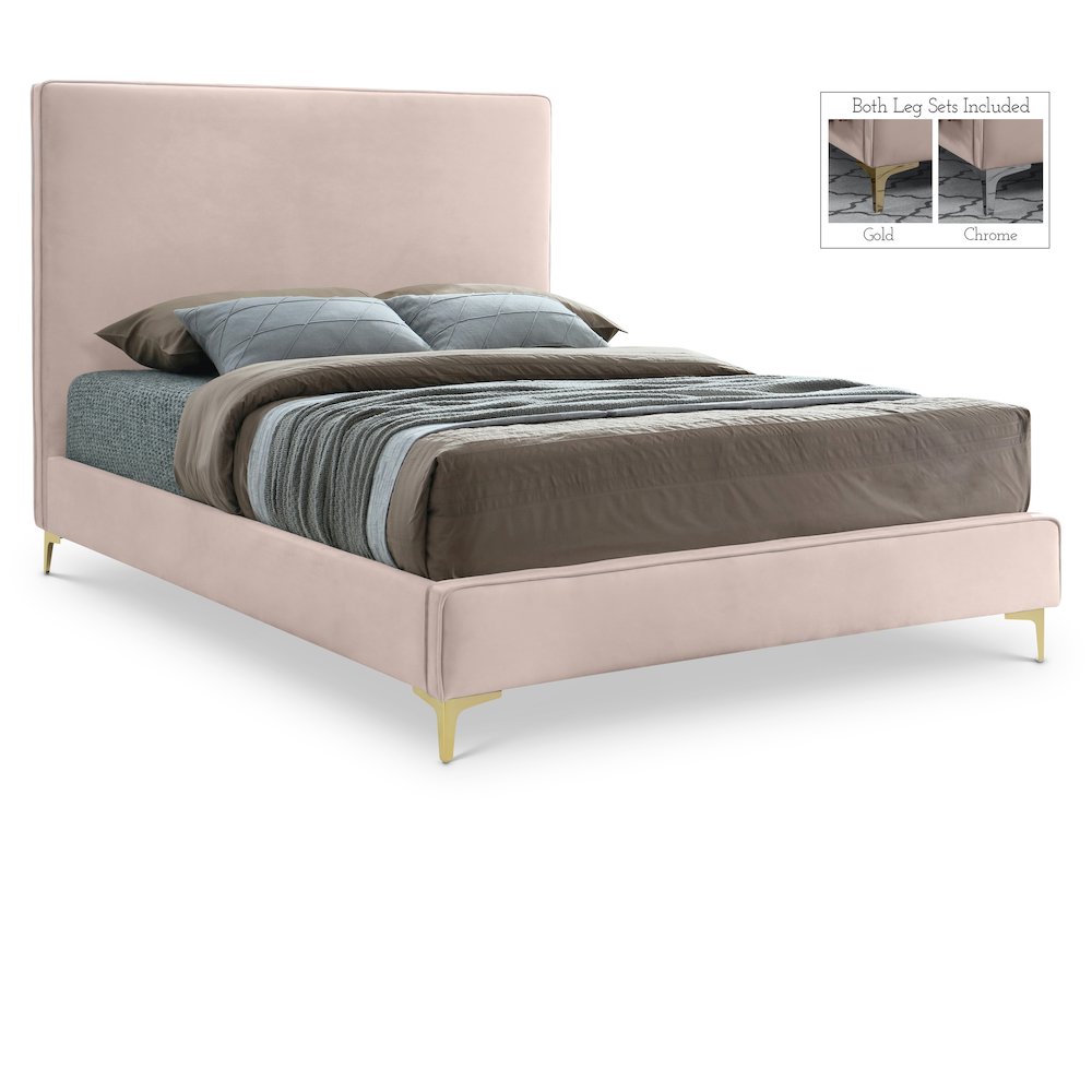 Geri Pink Velvet Queen Bed