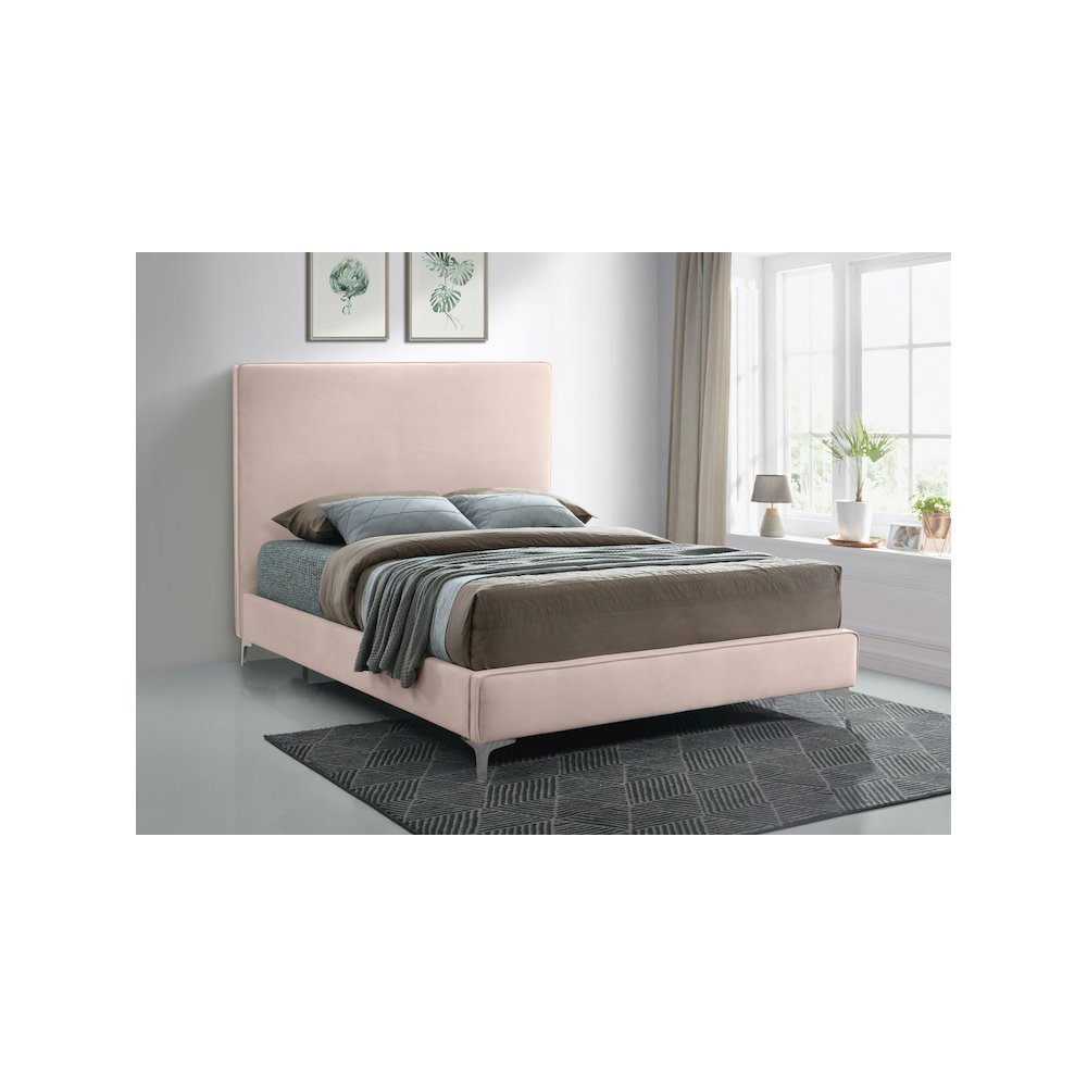 Geri Pink Velvet Queen Bed