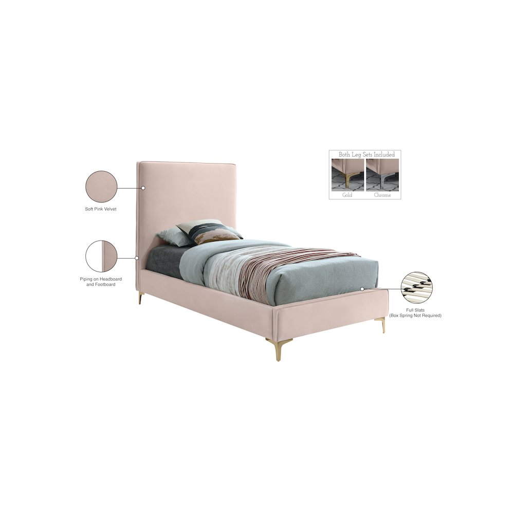 Geri Pink Velvet Twin Bed