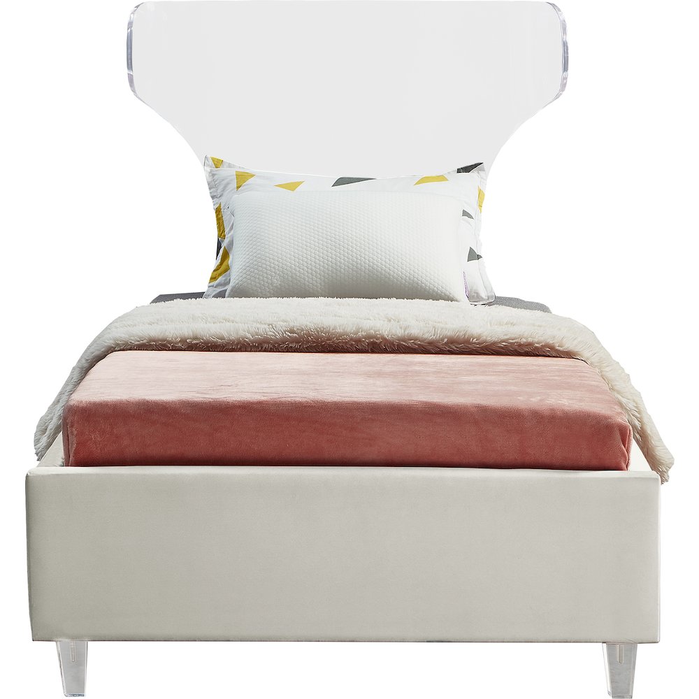 Ghost Cream Velvet Twin Bed
