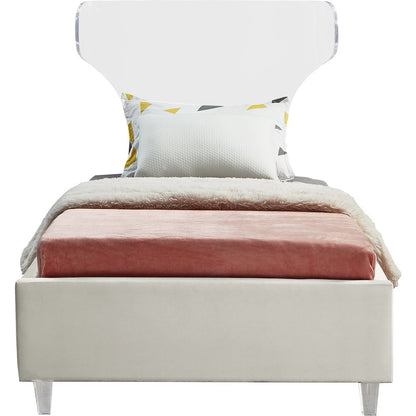 Ghost Cream Velvet Twin Bed