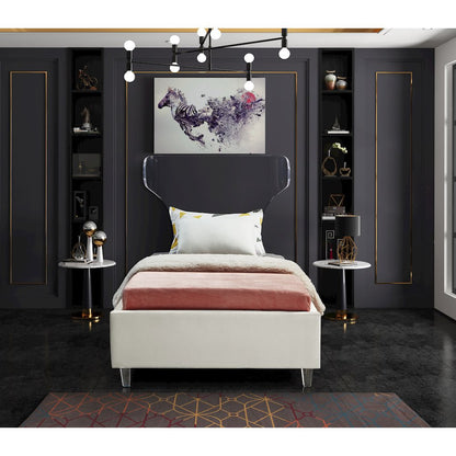 Ghost Cream Velvet Twin Bed