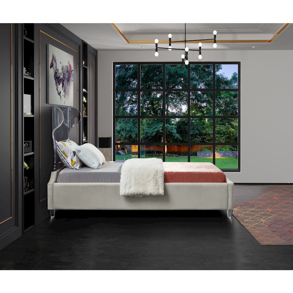 Ghost Cream Velvet Twin Bed